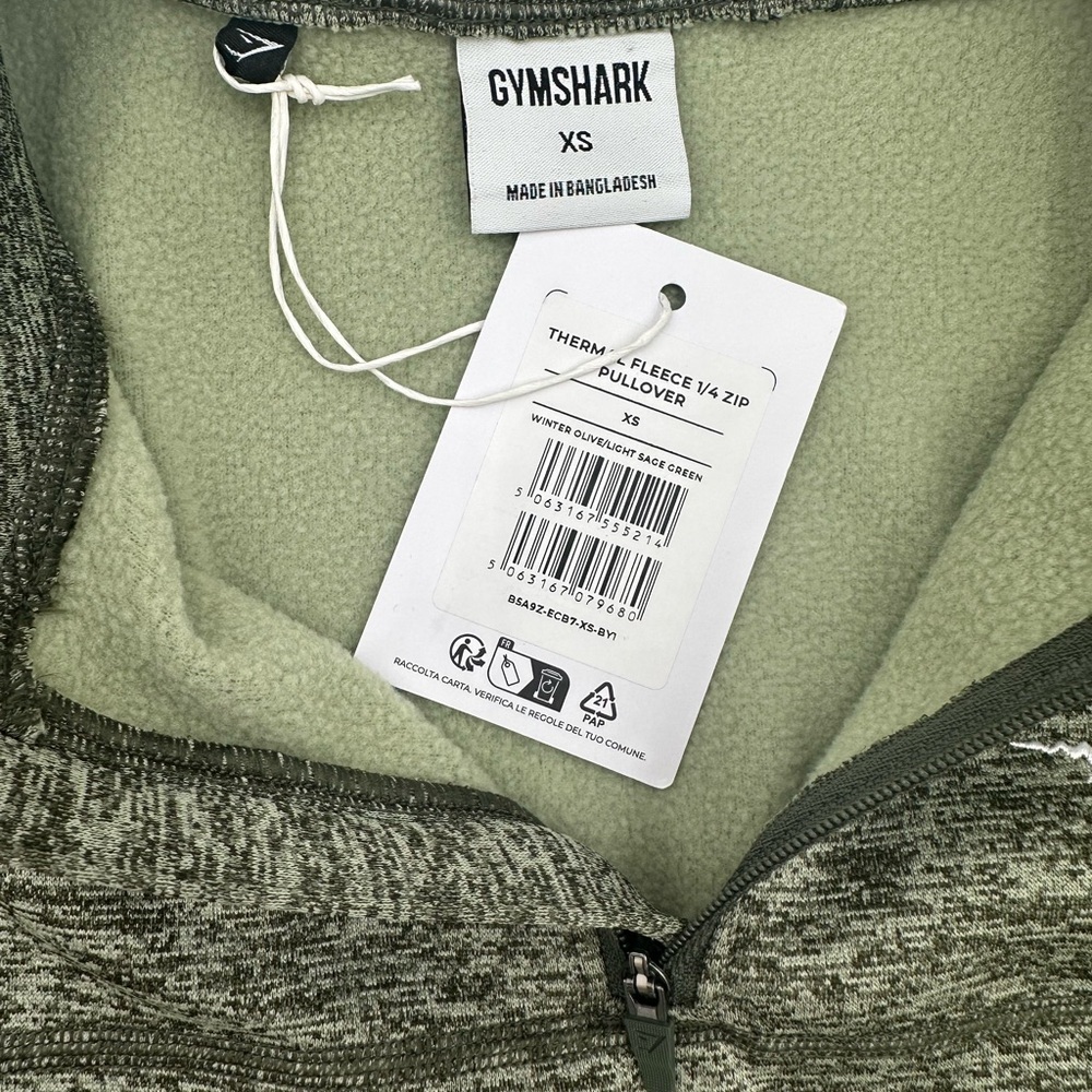 NWT GYMSHARK Thermal Fleece 1/4 Zip Pullover in Winter Olive/Light Sage Green - Picture 4 of 6